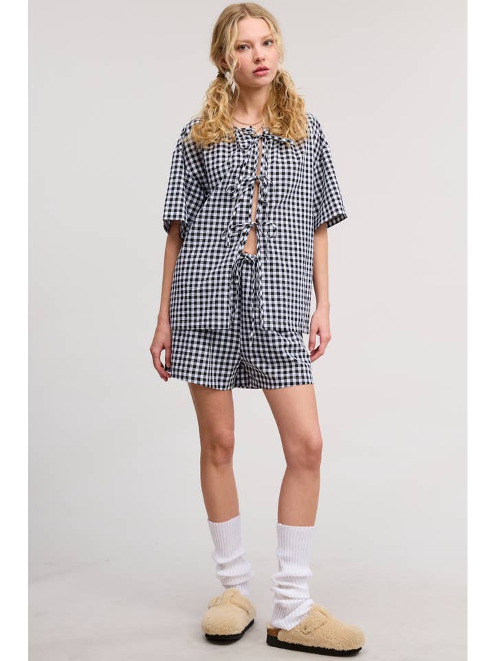 Mimosa - Wholesale Top & Short Set (NOT Loungewear) - Women's - Gingham Open Front Self Tie Top and Shorts Matching Set16