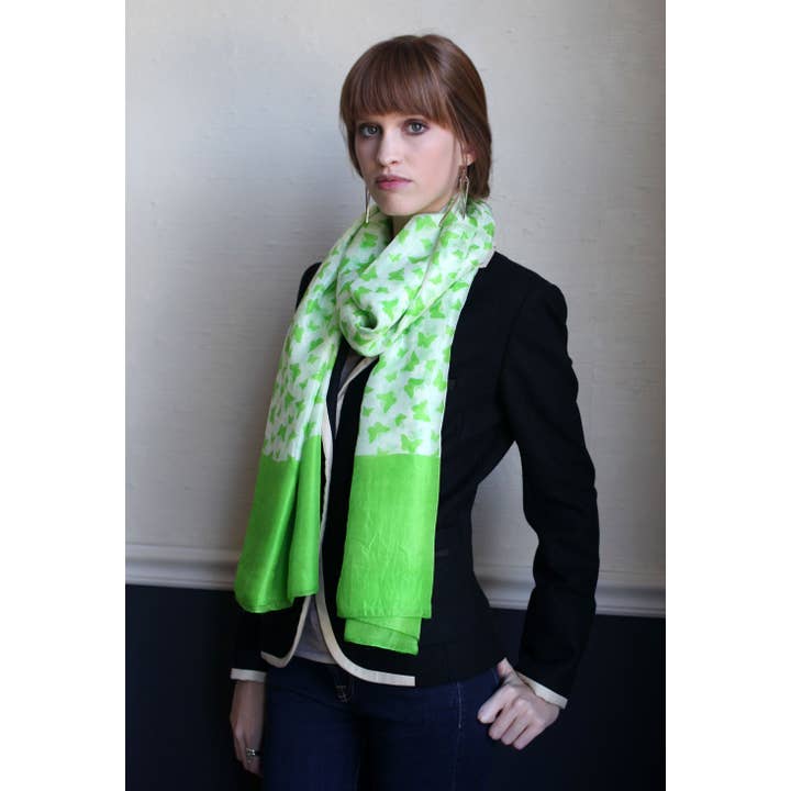 Viverano Organics - Vendita all'ingrosso Sciarpa - Donna - Sciarpa oversize in seta con farfalle, colore: verde lime