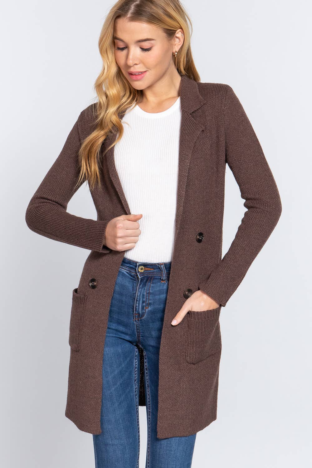 42POPS - Wholesale Peacoat - Dames - ,,._ Getailleerd Dubbelknoops Vestjas Cardiganjas5