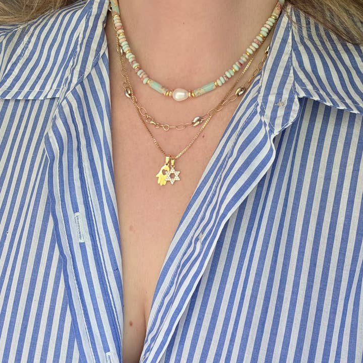 Daphne'Style - Wholesale Pendant/Charm Necklace - Platinum Plated Star of David & Hamsa Handmade Necklace 4