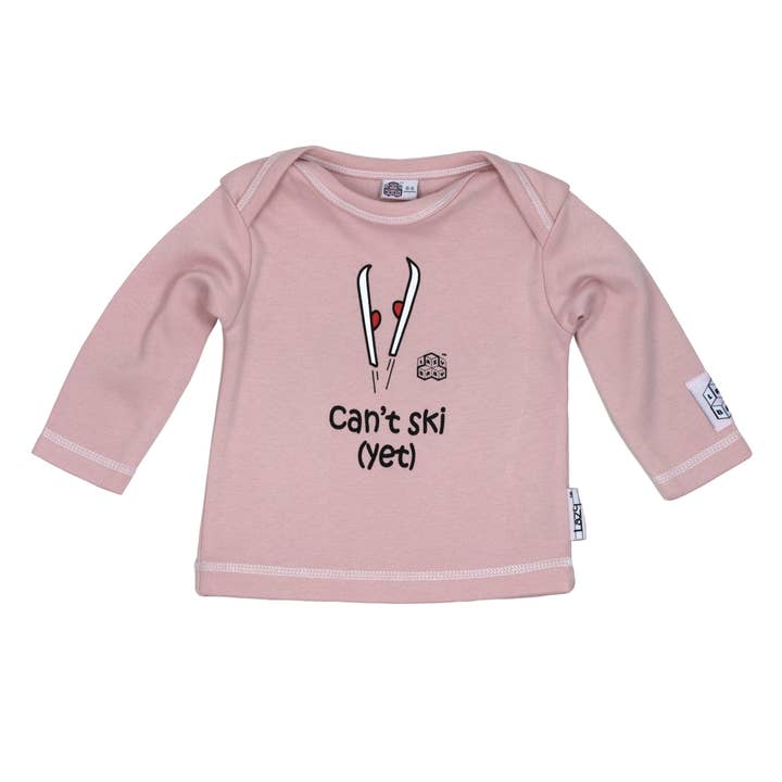 Lazy Baby® – Großhandel T-Shirt mit Siebdruck – Baby – Faules Baby Geschenk für Skifahrer - Can't Ski Yet Pink T-Shirt