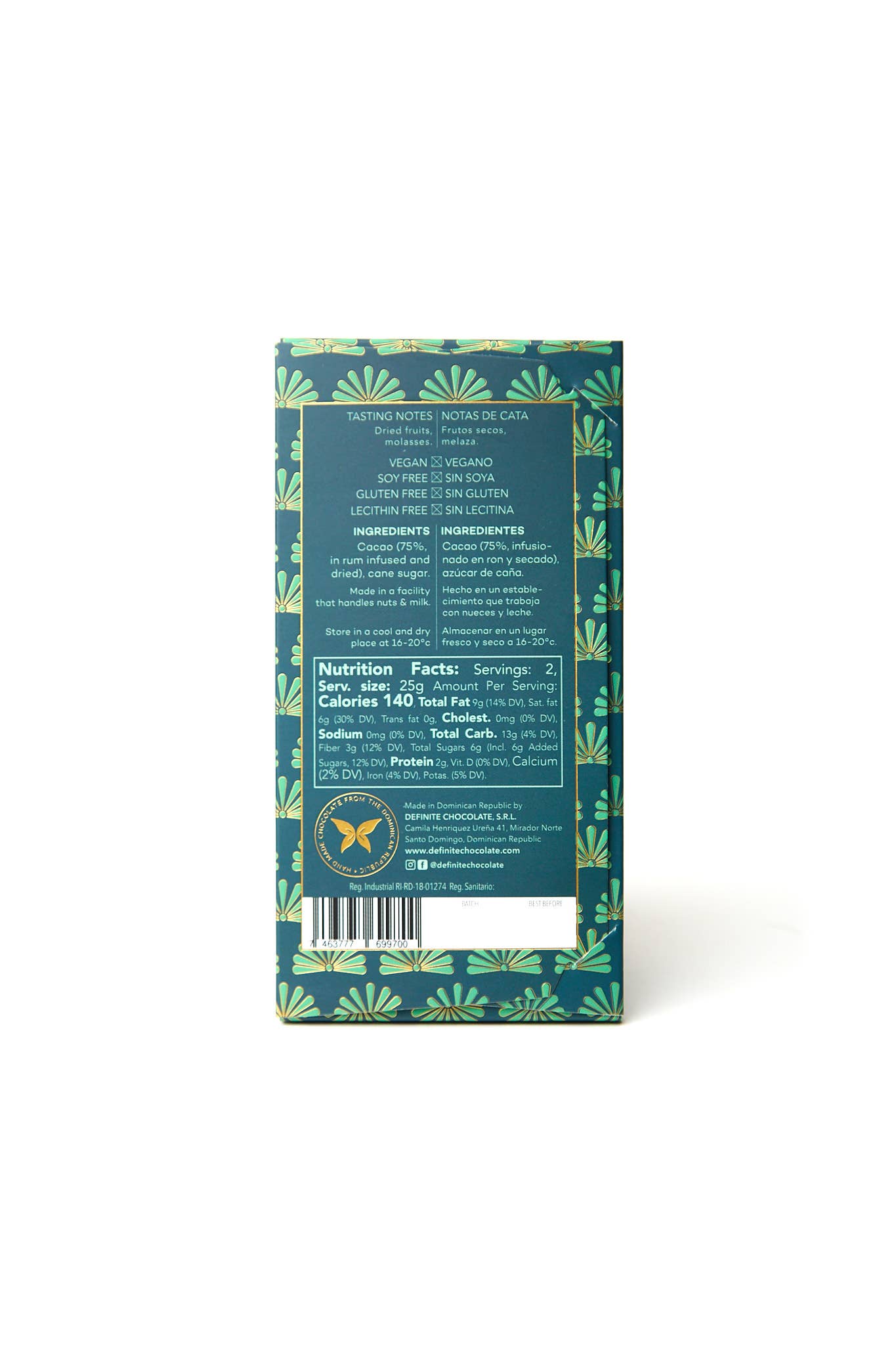 Definite Chocolate – wholesale Chocolate bar – Finca Elvesia (75%) Dominican Rum1