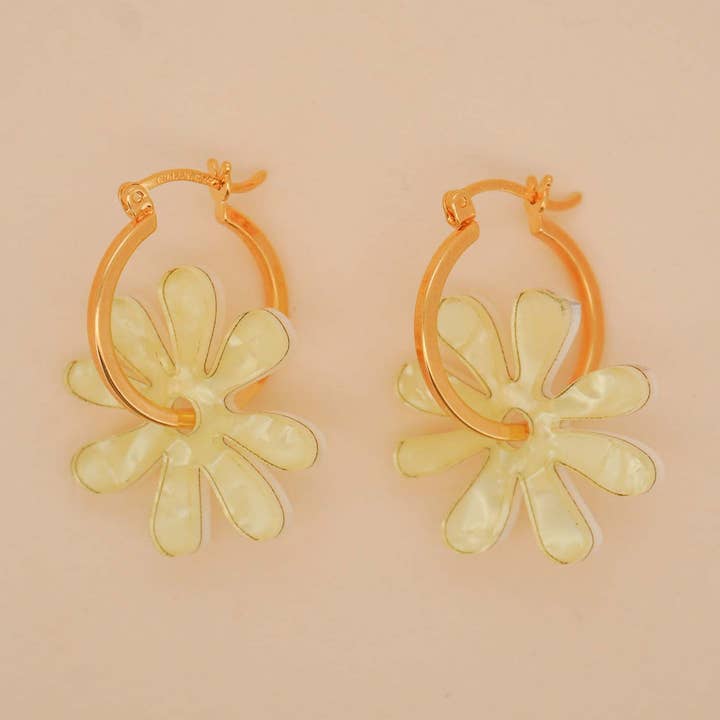 Flower hoops in limoncello for wholesale by Paulina Otero