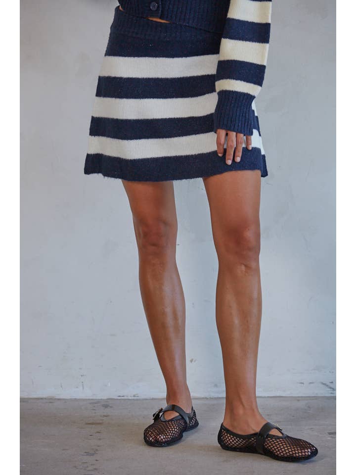 Navy White W1755 | Knit Sweater Striped Waist Banded Mini Skirt for wholesale on Faire
