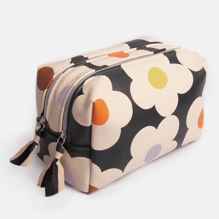 Multi Flower Charcoal Large Travel Washbag for wholesale by Caroline Gardner