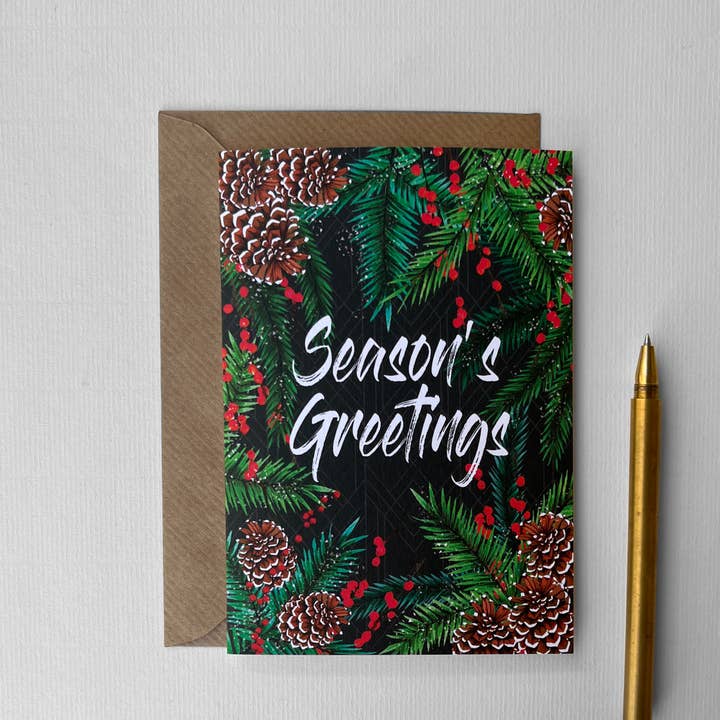 Pine Cone- Christmas Foliage Holiday Card for wholesale by Katie Clement Illustration