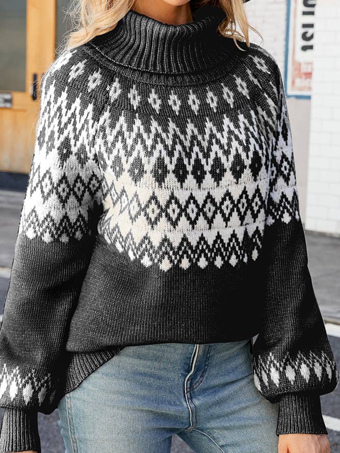 Comely Fashion - Venta al por mayor Jersey de punto - Mujer - Jersey estilo azteca retro con cuello de tortuga 1