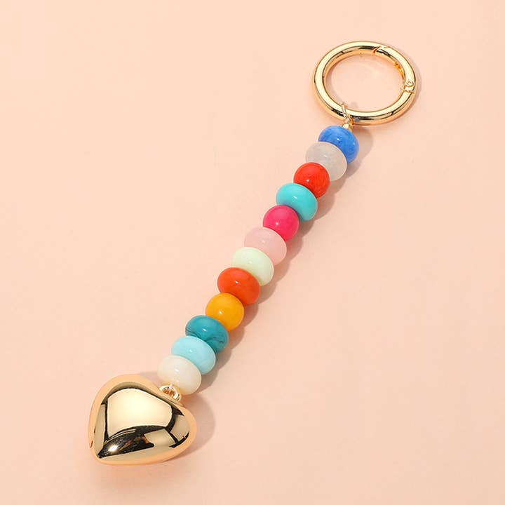 Sensibling Corp. - Wholesale Keychain - Women's - Metal Heart Tip Pointed Colorful Resin Round Beaded Bag Charm / Keychain5