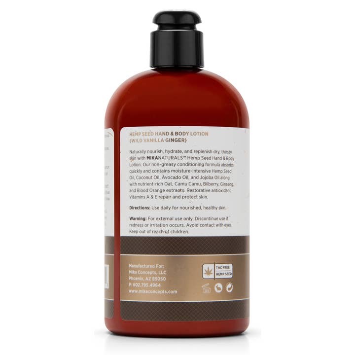 Mika Naturals - Wholesale Hand & Body Lotion - Wild Vanilla Ginger Hemp Seed Hand & Body Lotion (16 fl oz)