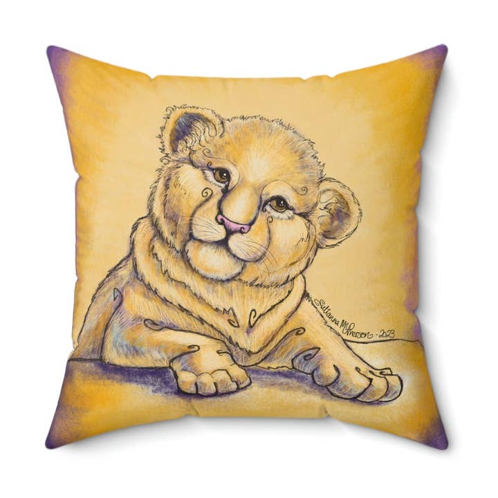 Bohemian Lion Cub 14x14 Throw Pillow Spun Polyester Square Pillow for wholesale by Art By: Julianna McPherson