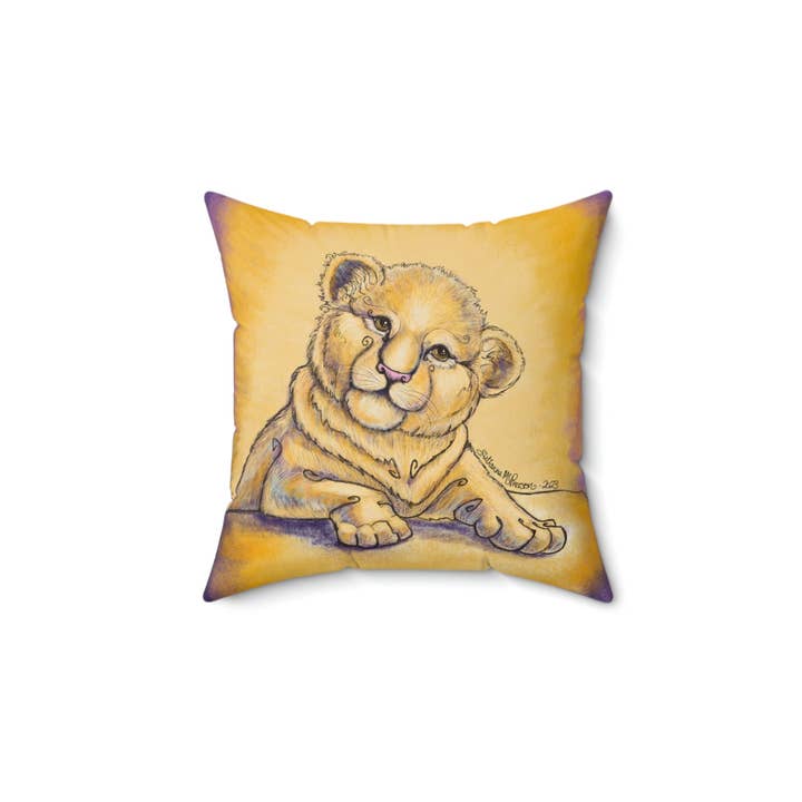 Bohemian Lion Cub 14x14 Throw Pillow Spun Polyester Square Pillow for wholesale by Art By: Julianna McPherson