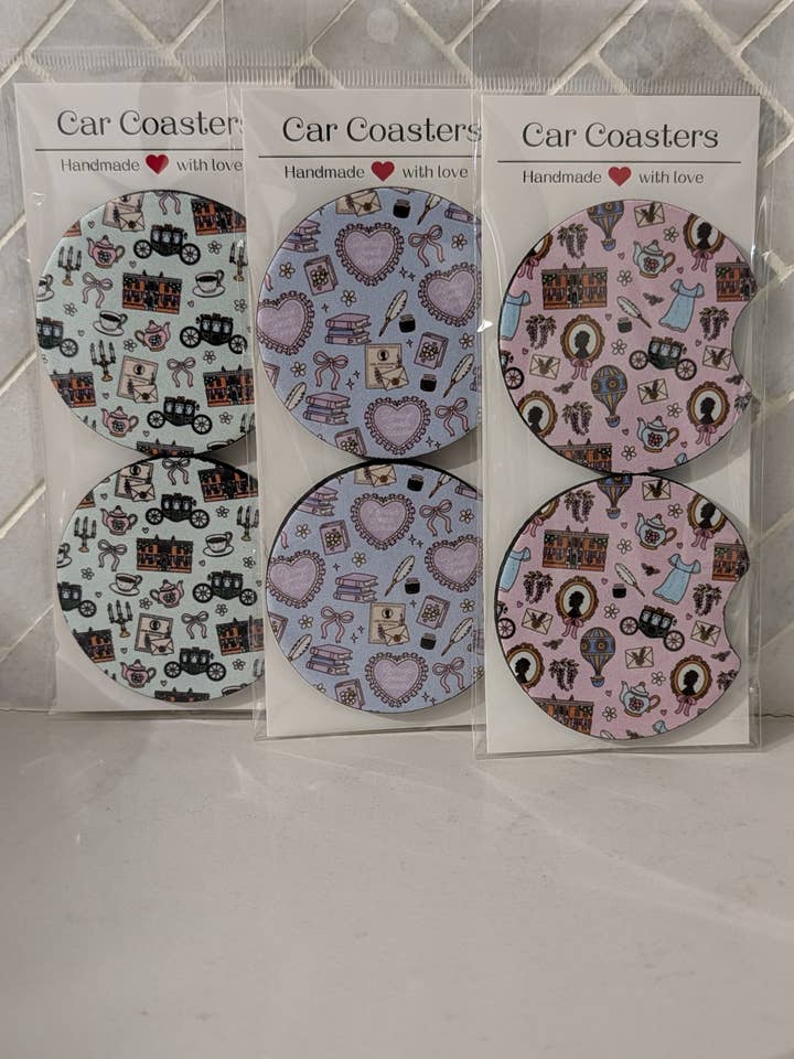 Gentle Reader Inspired Car Coasters for wholesale by Sweet Bean Candle Collective