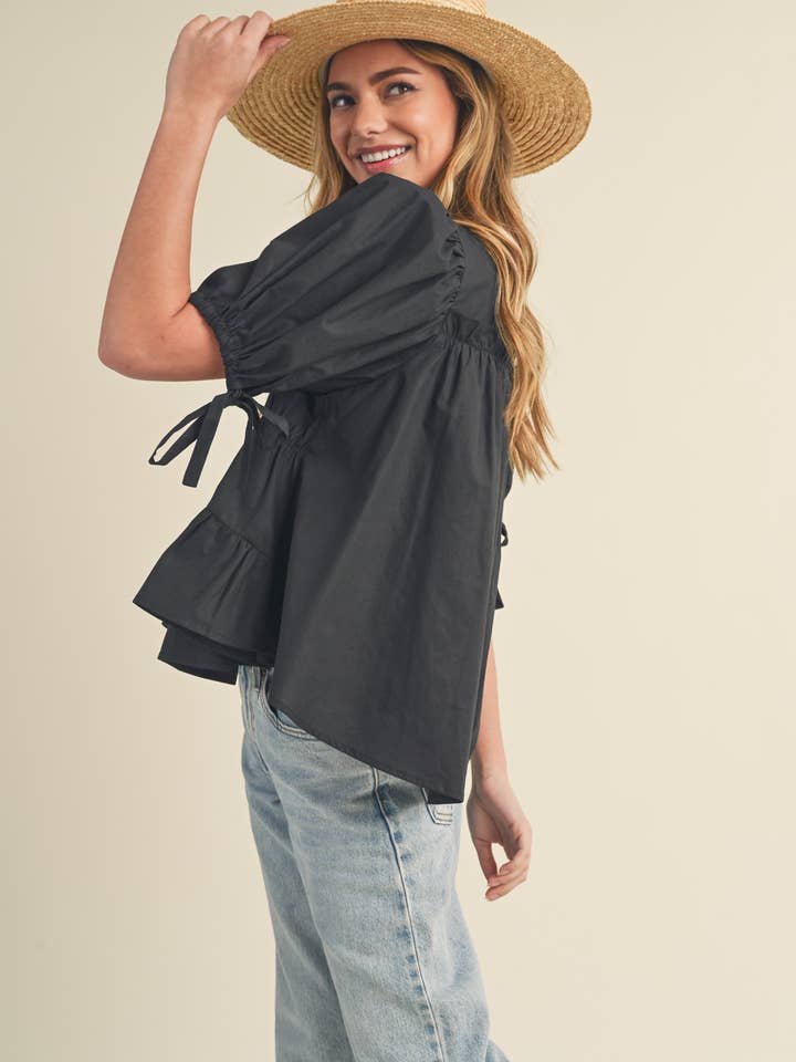 &MERCI - Wholesale Blouse - Women's - TIERED SHIRRING PUFF SLEEVE TOP MTP308160