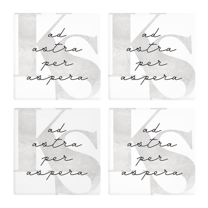 Minimalist B&W Kansas Ad Astra Per Aspera | Absorbent Coasters | Set of 4 | Min 2 for wholesale by Love Local