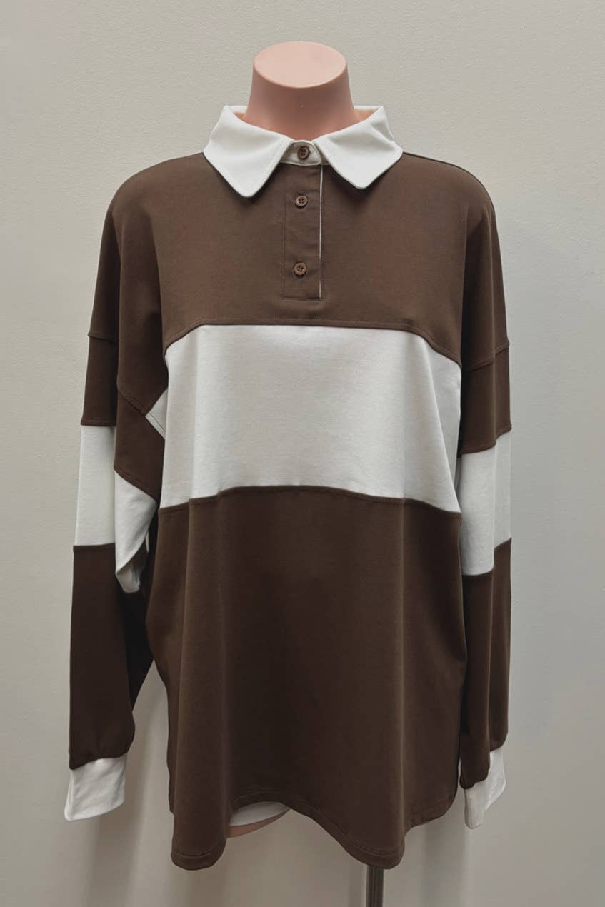 No Vacancy - Wholesale Lounge Set - Women's - Stripe rugby polo top & biker shorts set4