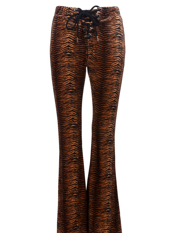Pantalon Palazzo Flare en velours à imprimé animal tigre pour la vente par Pretty Attitude Clothing