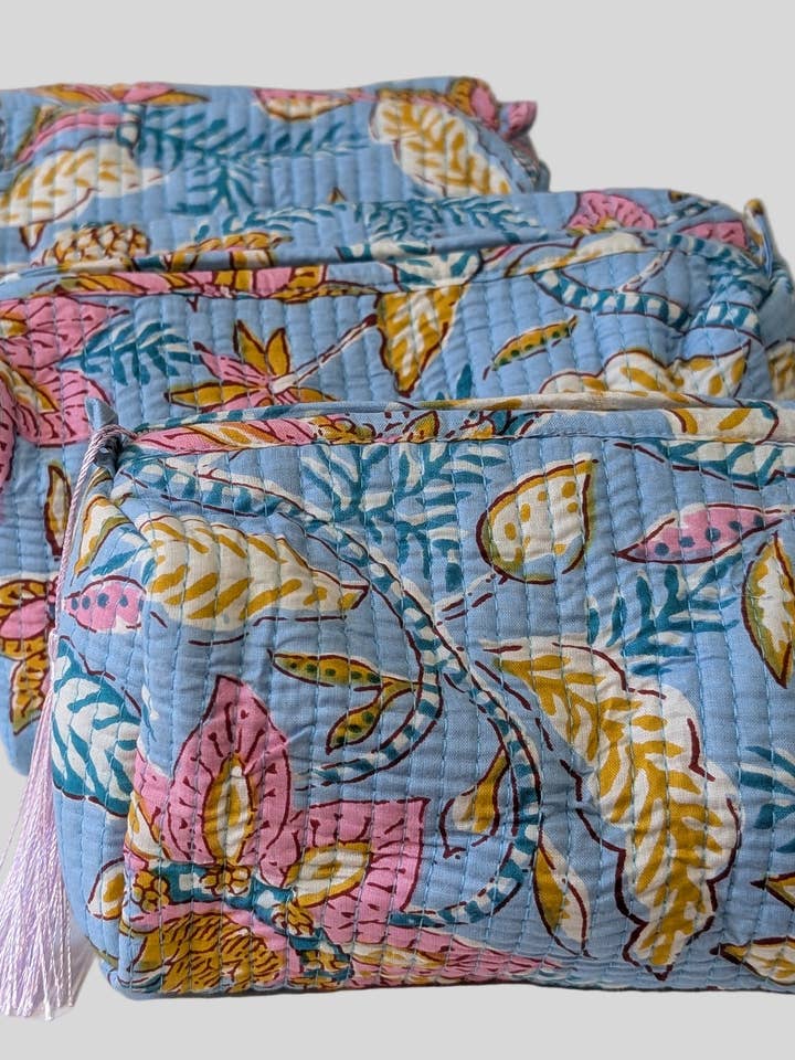 Blue Pastel Floral Toiletry Bag for wholesale by Mystic Marigold Co.