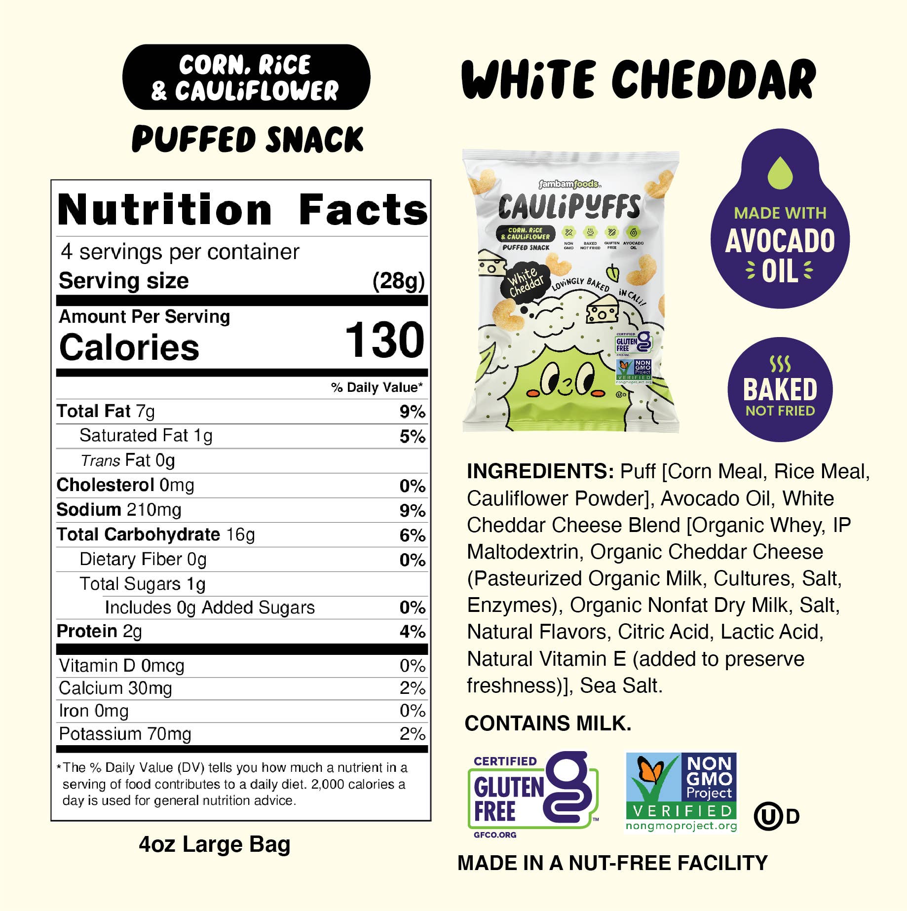 CauliPuffs - Wholesale Puffed Snack - CauliPuffs White Cheddar Puffs (12pk) Large Bags3