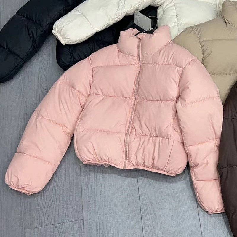 UZ Wholesale Store - Vente Doudoune – femme - Veste courte en coton à col montant de couleur unie4