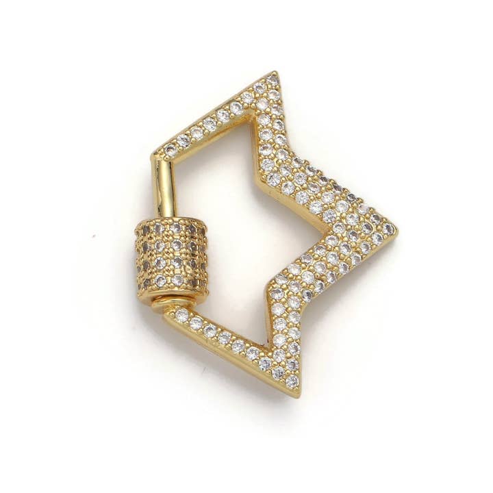 Carabiner Screw Clasp, Screw Clasp Crown , Interlocking Crown Clasp, Pave Crown Shaped Clasps, Gold Color, K-490 for wholesale by Aim Eternal