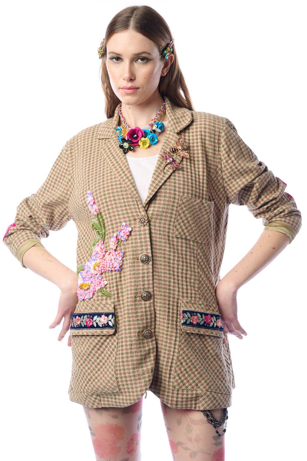 Aratta | Women's Fashion - Wholesale Blazer - Women's - Diana Beige Floral Blazer | Plaid Blazer | Flowery Jacket4