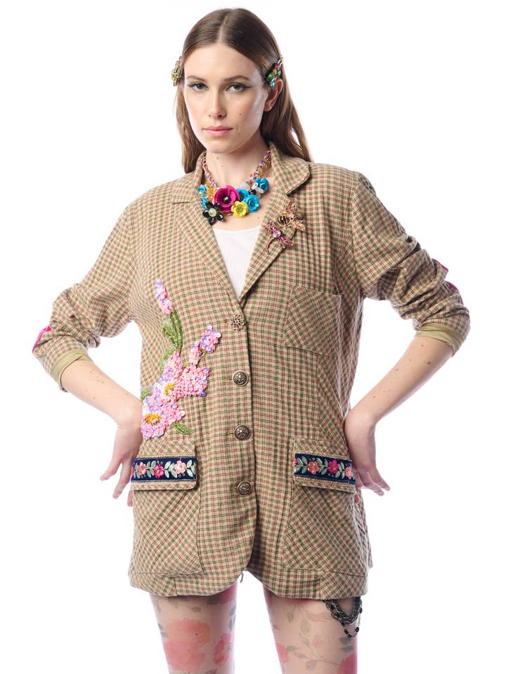 Aratta | Women's Fashion - Wholesale Blazer - Women's - Diana Beige Floral Blazer | Plaid Blazer | Flowery Jacket4