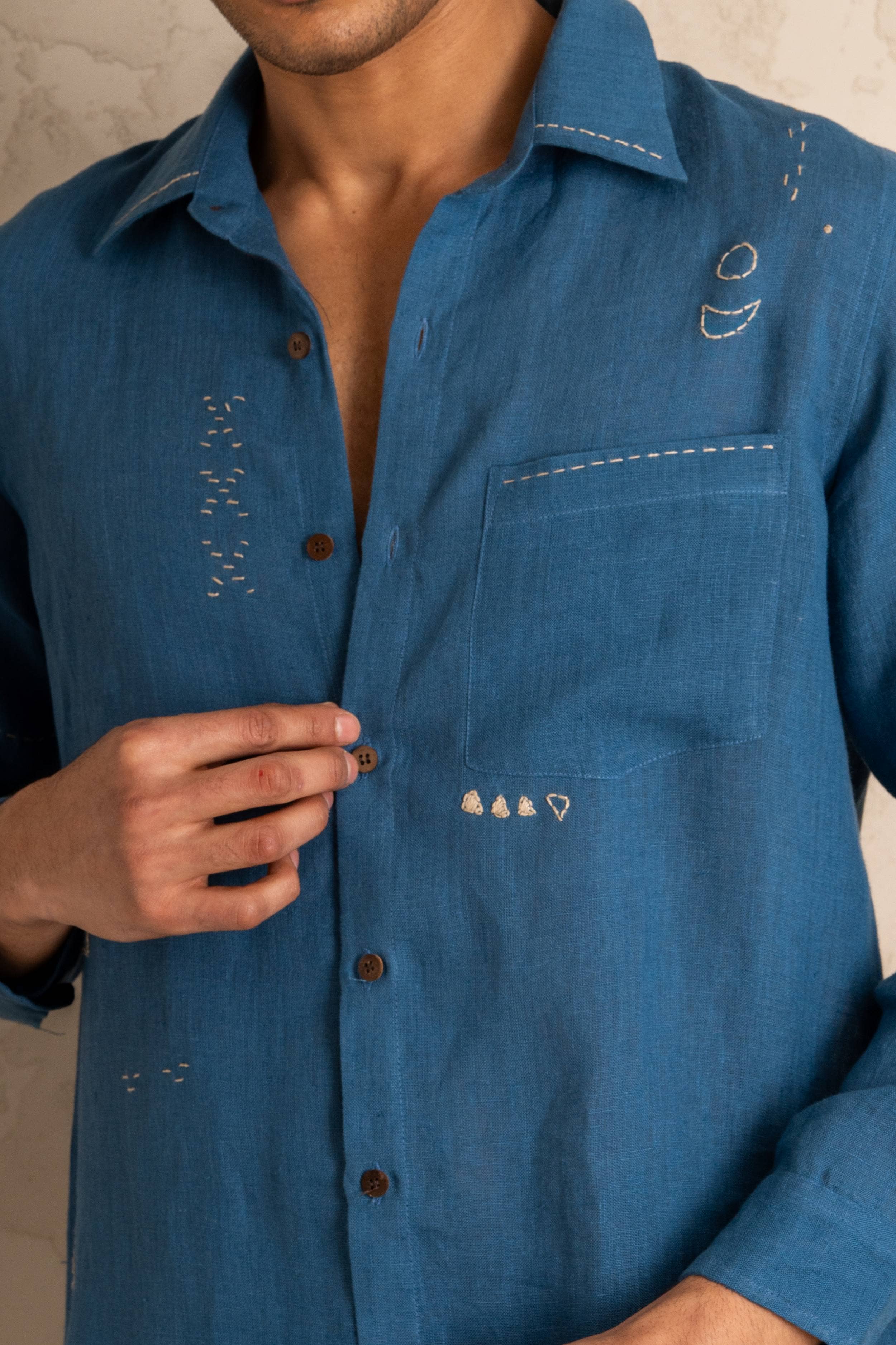 Pacific Blue Linen Ethan Shirt for wholesale on Faire1