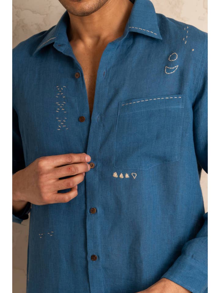 Pacific Blue Linen Ethan Shirt for wholesale on Faire1