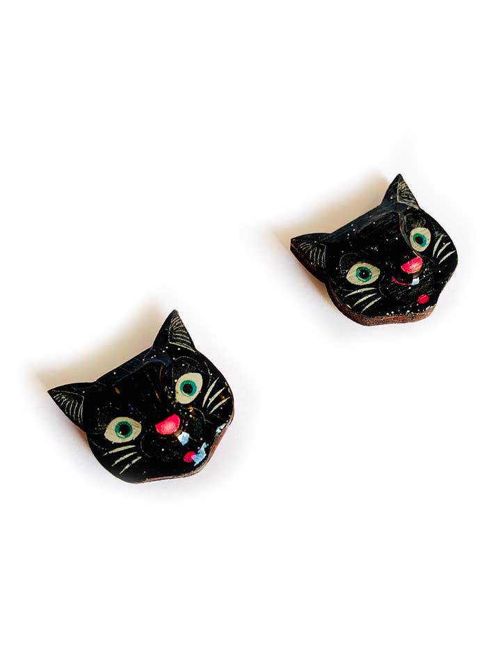 boucles d'oreilles 3D en forme de chat noir, boucles d'oreilles rétro pour femmes pour la vente par Rosie Rose Parker