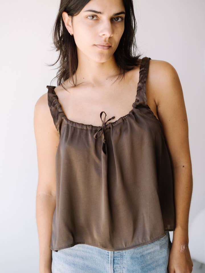 PETITES REVERIES - Wholesale Blouse - Women's - Silk Bow Top | Espresso