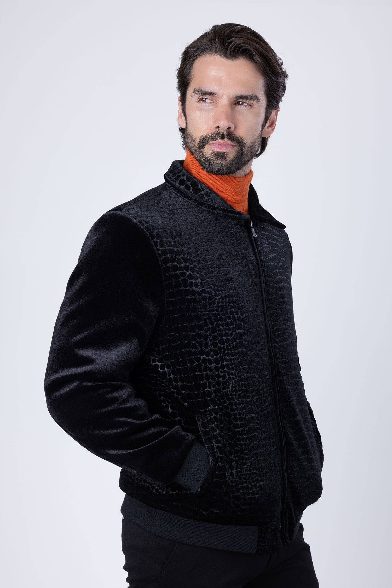 BARABAS - Vendita all'ingrosso Bomber - Uomo - Bomber da uomo in velluto con motivo coccodrillo 4BH881