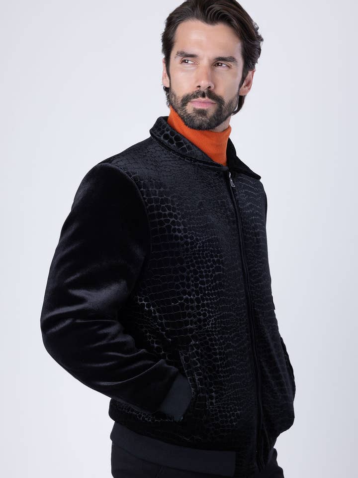BARABAS - Vendita all'ingrosso Bomber - Uomo - Bomber da uomo in velluto con motivo coccodrillo 4BH881