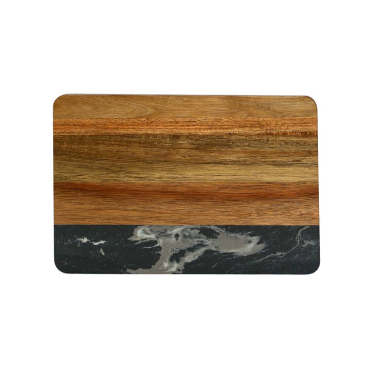 Creative Gifts International Inc. - Wholesale Cutting Board - Black Marble and Acacia Wood Rectangle Charcuterie Board2