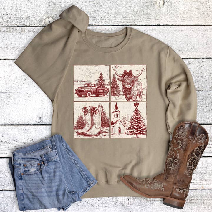 Christmas Western Squares Sweatshirt for wholesale by Rebel Rose