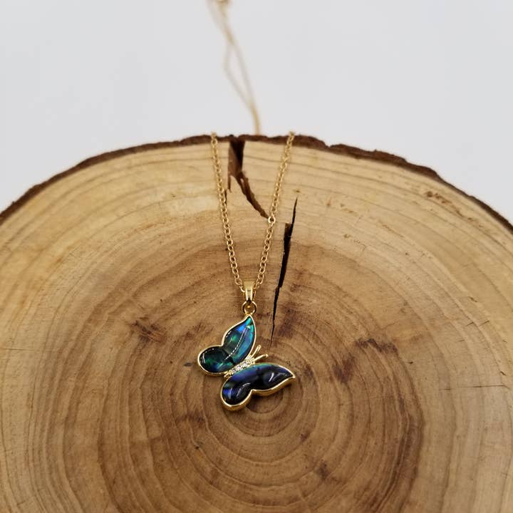 CHAKRA JEWELRY - Wholesale Pendant/Charm Necklace - Natural Abalone Shell Butterfly & Moon Pendant Necklace
