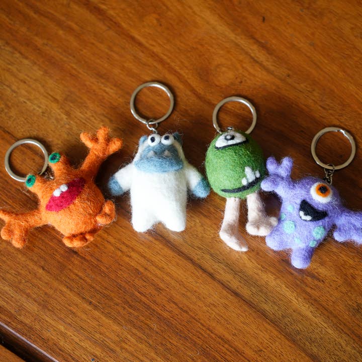 Felted Monsters Keychain , Handmade, 100% Wool for wholesale by Everest Pet Supply & Gifts