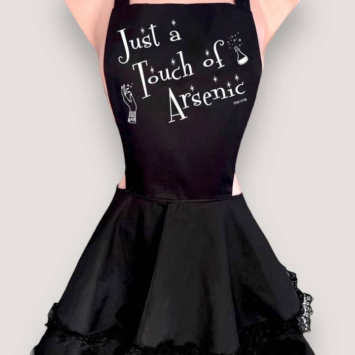 BLACK Just A Touch of Arsenic Retro Apron for wholesale on Faire8