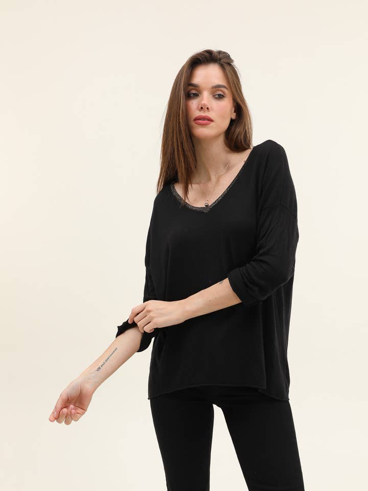 #16943 cotton top with lurex collar for wholesale by Moonsun