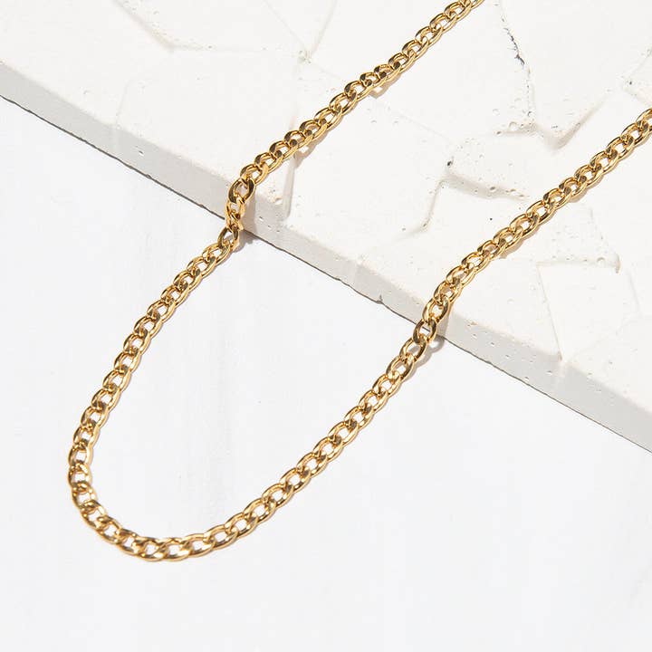 Gilded Gold Necklace-24" Curb Chain | Charm Bar Necklace for wholesale by Lenny & Eva
