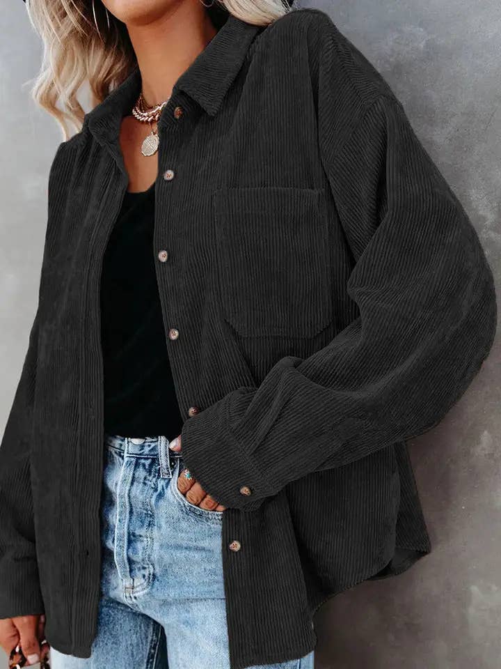 Lovesoft - Wholesale Button Down Shirt - Women's - Women's Casual Loose Fit Corduroy Button-Down Shirt7