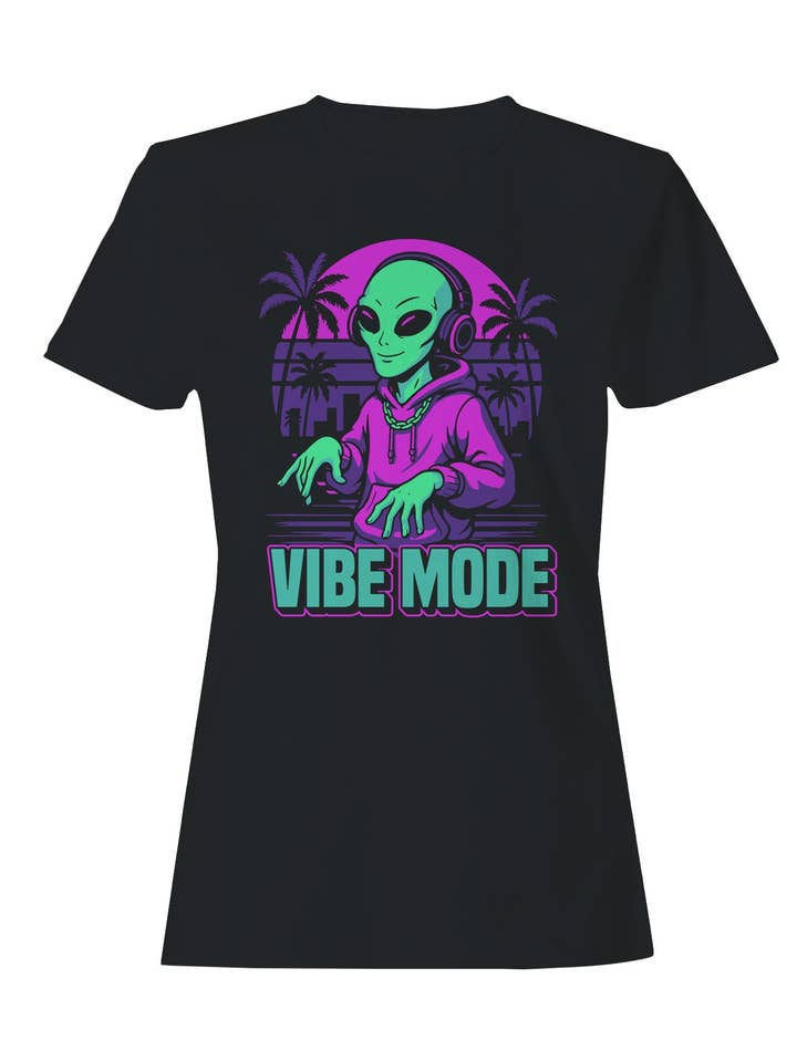 Alien Vibe Mode: Cosmic Groove Women's T-shirt for wholesale by TShirtGuys.com