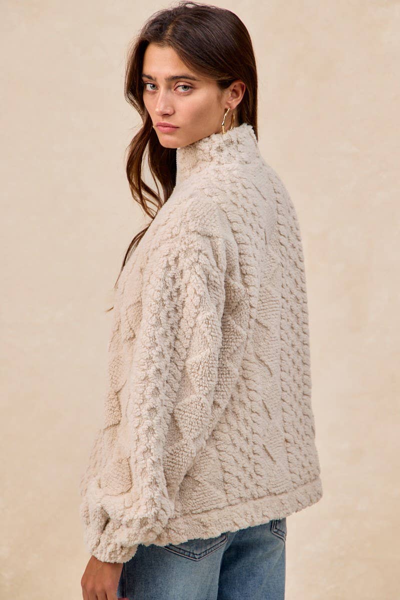 EGG SHELL Patterned Soft Fleece Half Zip Up Top for wholesale on Faire4