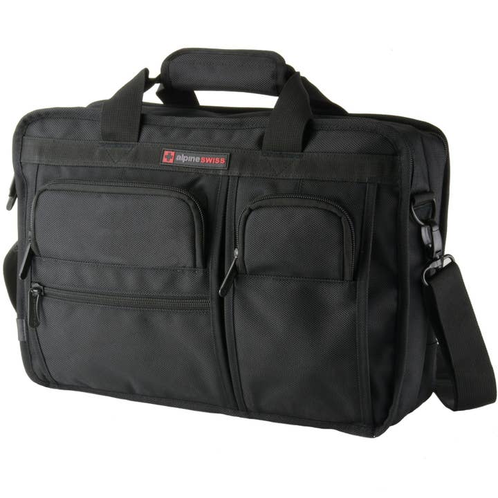 Black Alpine Swiss Conrad Messenger Bag 15.6 Inch Laptop Briefcase for wholesale on Faire