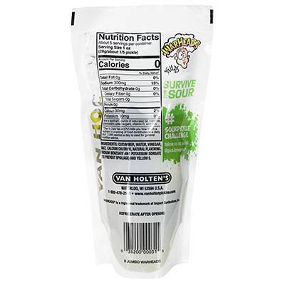 Van Holten's – wholesale Pickled vegetables – Van Holten's Warheads Extreme Sour Pickle-In-A-Pouch, 12ct1