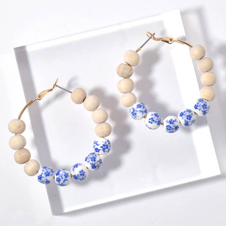 SOPHIA WHOLESALE - Wholesale Hoop Earrings - Porcelain ceramic bead hoop earring