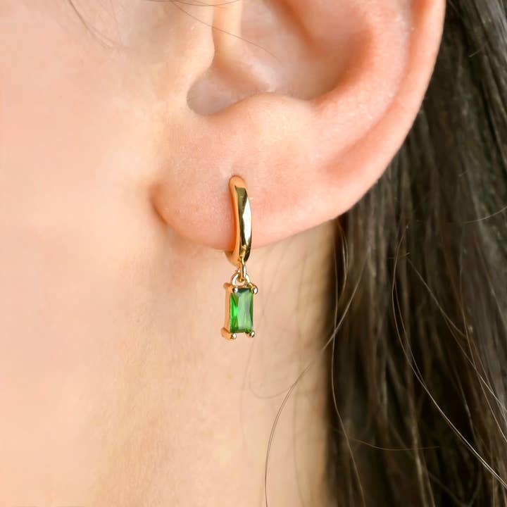 Baguette Birthstone Hoops - Rectangle Stone Hoop Earrings for wholesale by Blueyejewelry