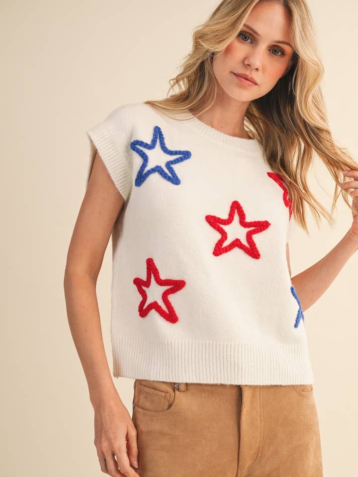 IT4437 CONTRAST STAR THREAD SWEATER TOP for wholesale by Klesis