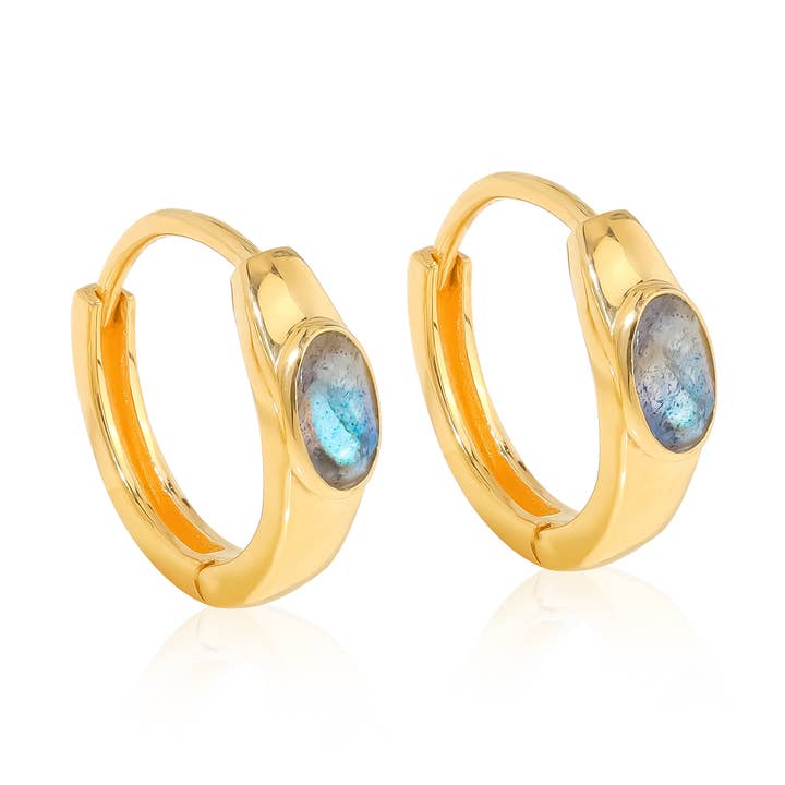 Tiramisu - Wholesale Hoop Earrings - 14K Gold Plated Silver Labradorite Gemstone Hoop Earring0