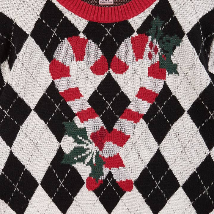 Kids White Argyle Sweater | Candy Canes Holiday Christmas for wholesale on Faire