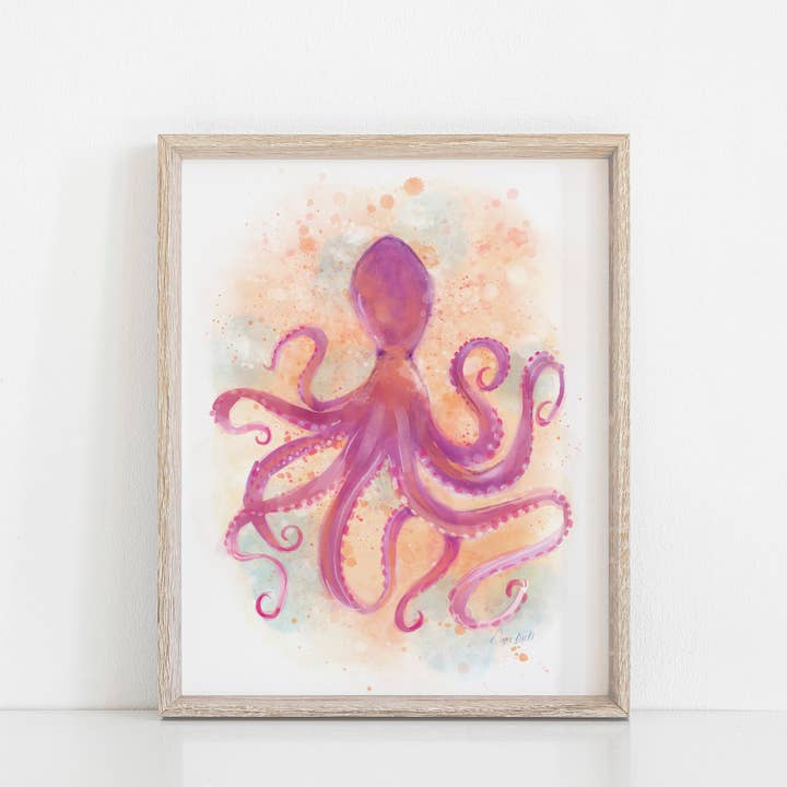 Dawn of Designs - Wholesale Art Print - Watercolor Octopus Art Print1